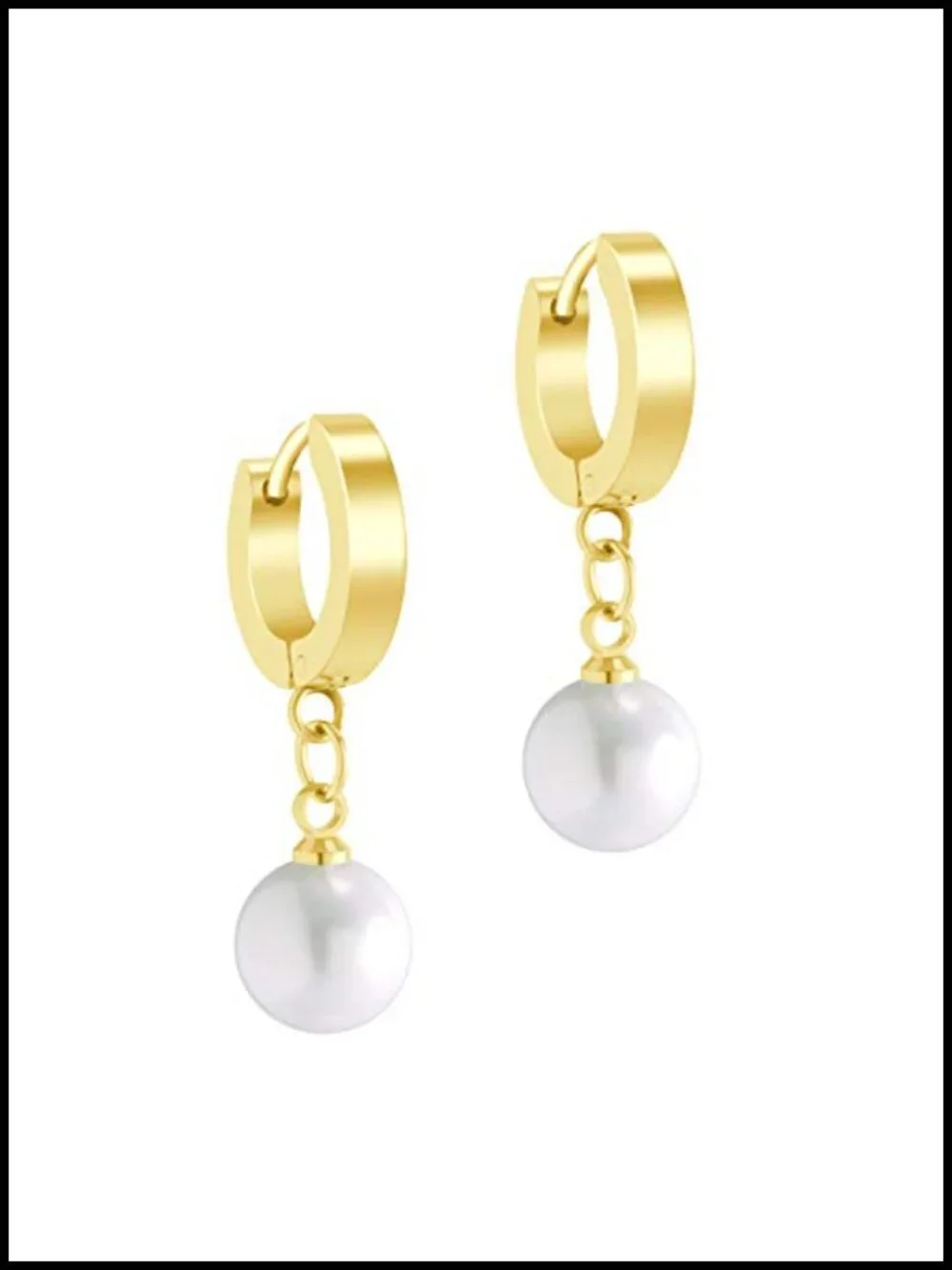 Stainless Steel Huggie Dangle Pearl Onyx Turquoise Earrings for Women